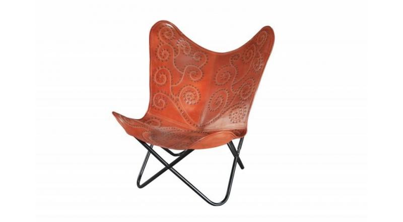 INVICTA fotel BUTTERFLY jasnobrązowy - skóra naturalna, czarny stelaż