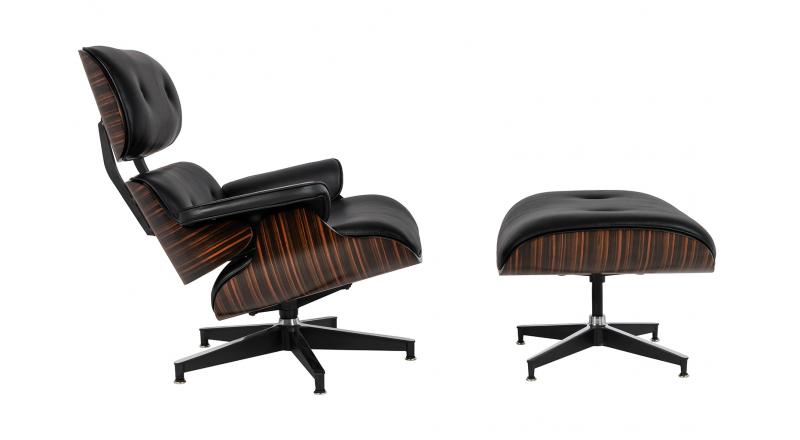 Fotel LOUNGE HM PREMIUM SZEROKI z podnóżkiem czarny - heban, skóra naturalna