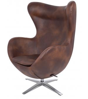 Fotel EGG SZEROKI PU brąz vintage koniak