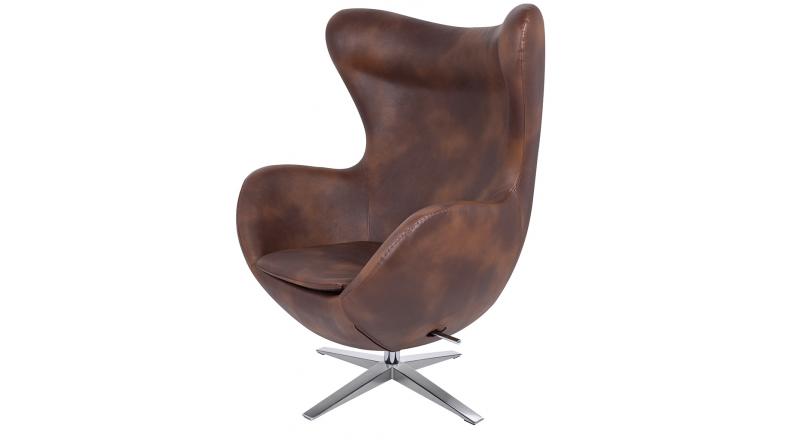 Fotel EGG SZEROKI PU brąz vintage koniak