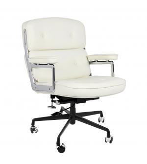 Fotel biurowy ICON PRESTIGE PLUS biały - włoska skóra naturalna, czarna podstawa