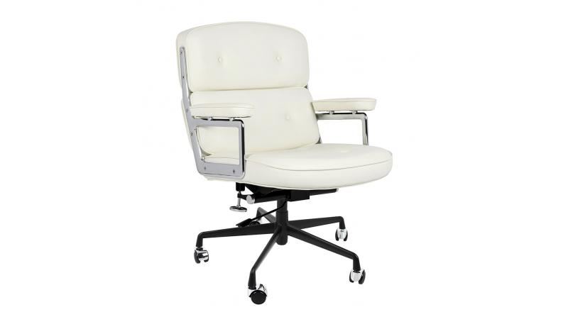 Fotel biurowy ICON PRESTIGE PLUS biały - włoska skóra naturalna, czarna podstawa