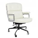 Fotel biurowy ICON PRESTIGE PLUS biały - włoska skóra naturalna, czarna podstawa
