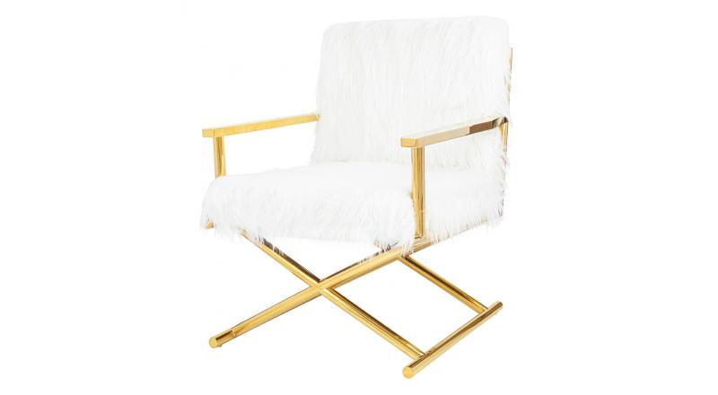 KARE fotel MR. FLUFFY biały / złoty