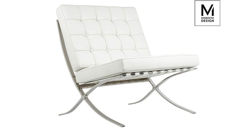 MODESTO fotel BARCELON biały - ekoskóra, stal polerowana