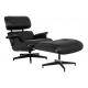 Fotel LOUNGE HM PREMIUM SZEROKI z podnóżkiem czarny - czarny jesion, skóra naturalna