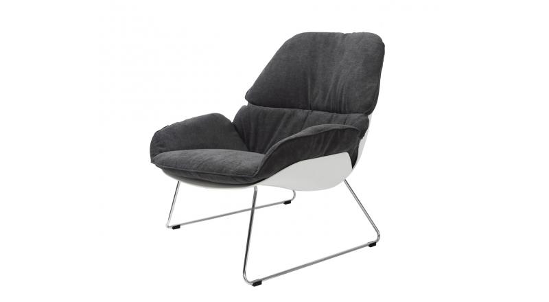 Fotel NINO ciemny szary, płozy - polipropylen, podstawa chromowana