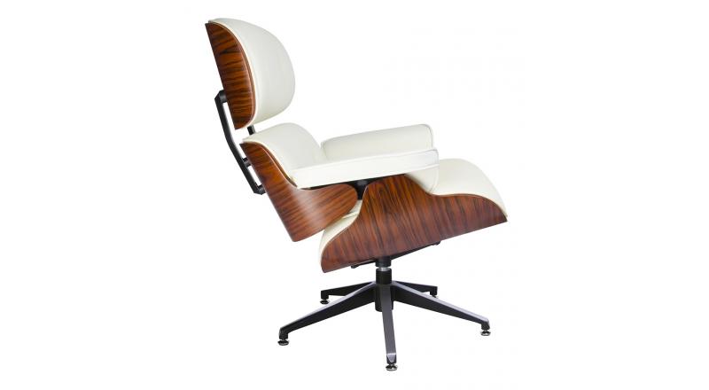 Fotel LOUNGE biały, sklejka różana - skóra naturalna