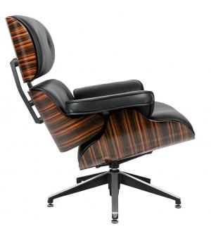 Fotel LOUNGE czarny, sklejka heban - skóra naturalna