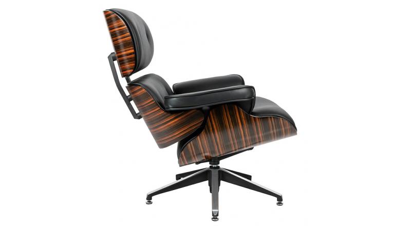 Fotel LOUNGE czarny, sklejka heban - skóra naturalna