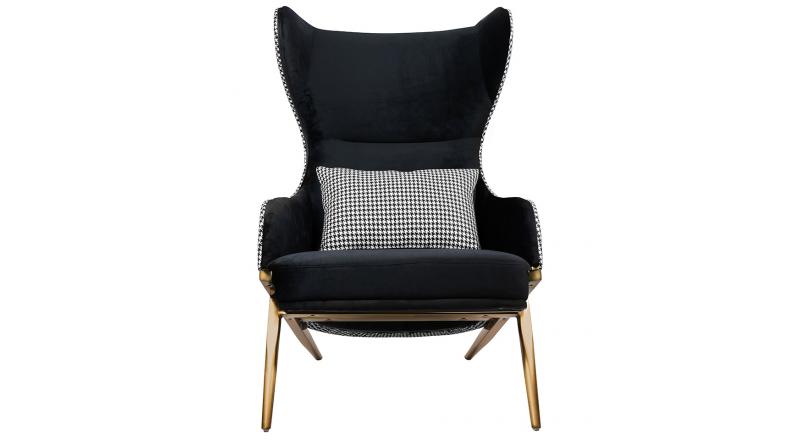 Fotel HAMPTON VELVET czarny / pepitka