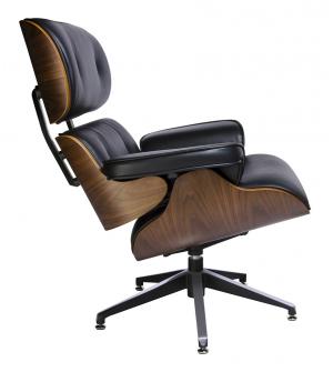 Fotel LOUNGE czarny, sklejka orzech - skóra naturalna