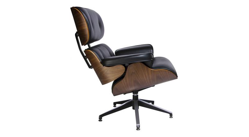 Fotel LOUNGE czarny, sklejka orzech - skóra naturalna