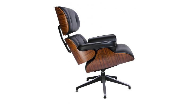 Fotel LOUNGE czarny, sklejka różana - skóra naturalna