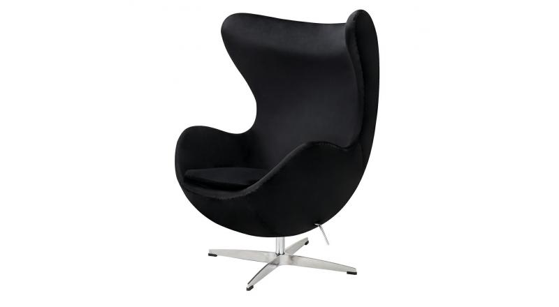Fotel EGG CLASSIC VELVET czarny - welur, podstawa aluminiowa