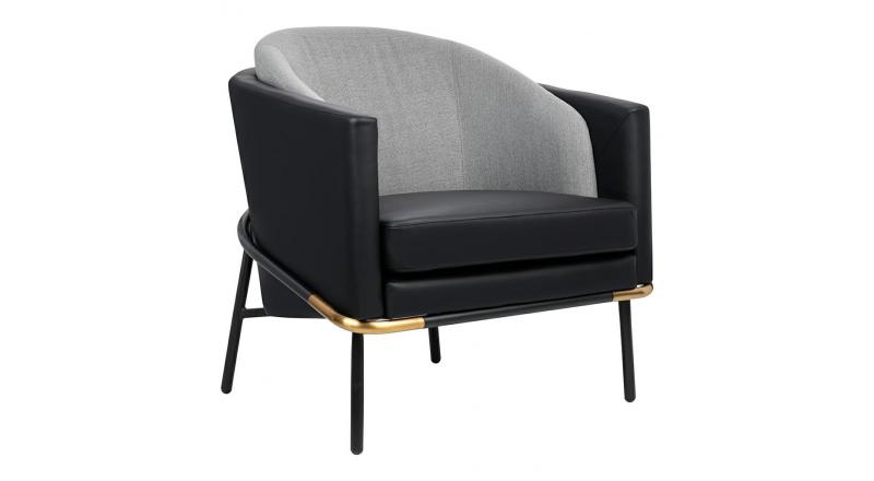 Fotel GUBI czarny ekoskóra tkanina szary