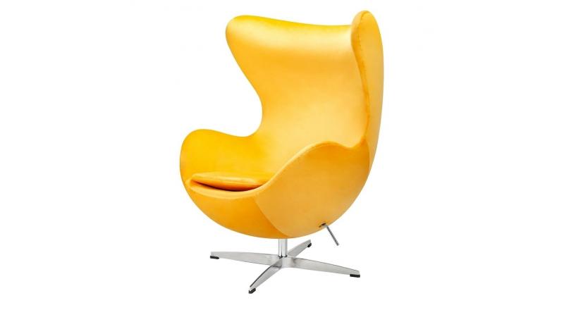 Fotel EGG CLASSIC VELVET żółty - welur, podstawa aluminiowa