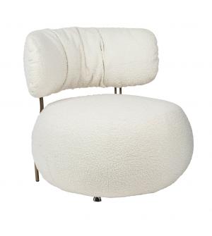 Fotel LOW TEDDY biały - tkanina teddy, podstawa mosiądz