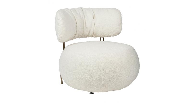 Fotel LOW TEDDY biały - tkanina teddy, podstawa mosiądz