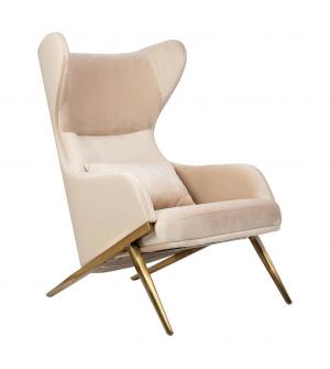 Fotel HAMPTON VELVET beżowy ekoskóra beżowa - złota podstawa