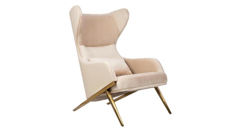 Fotel HAMPTON VELVET beżowy ekoskóra beżowa - złota podstawa