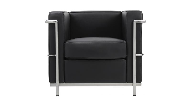 Fotel SOFT LC2 czarny - włoska skóra naturalna, chrom