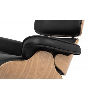 Fotel LOUNGE czarny, sklejka jesion - skóra naturalna