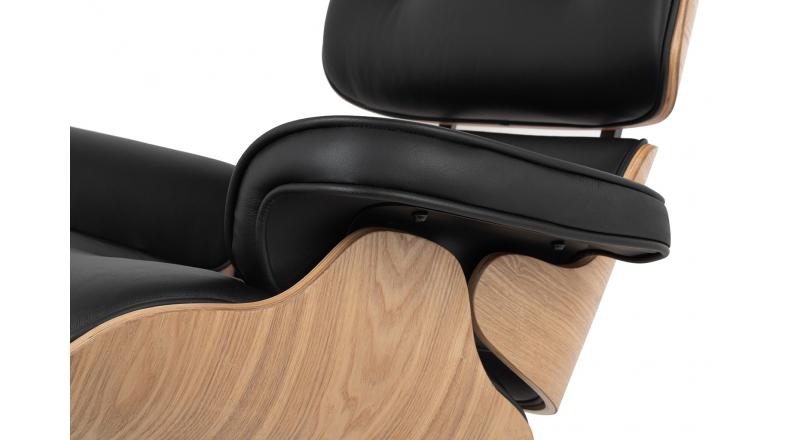 Fotel LOUNGE czarny, sklejka jesion - skóra naturalna