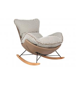 Fotel bujany OTILIA brązowa pepitka - drewniane płozy, ekoskóra