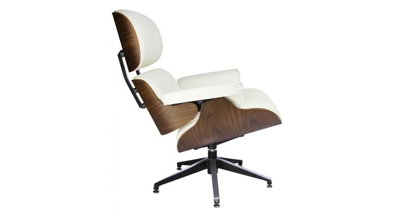 Fotel LOUNGE biały, sklejka orzech - skóra naturalna