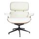 Fotel LOUNGE biały, sklejka orzech - skóra naturalna