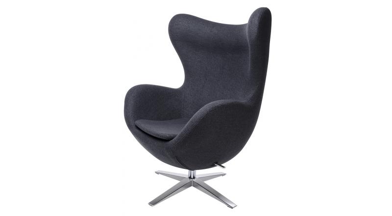 Fotel EGG SZEROKI ciemny szary.27 - wełna, podstawa stal