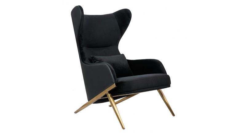 Fotel HAMPTON VELVET czarny, ekoskóra czarna - złota podstawa