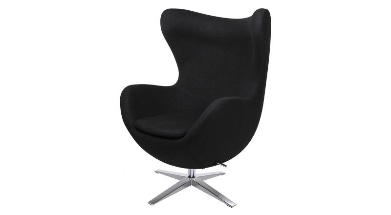 Fotel EGG SZEROKI czarny.4 - wełna, podstawa stal