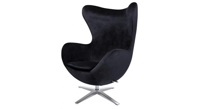 Fotel EGG SZEROKI VELVET czarny.50 - welur, podstawa stal