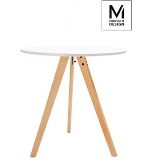 MODESTO stół TRIPOD FI 80 biały - blat MDF, nogi bukowe