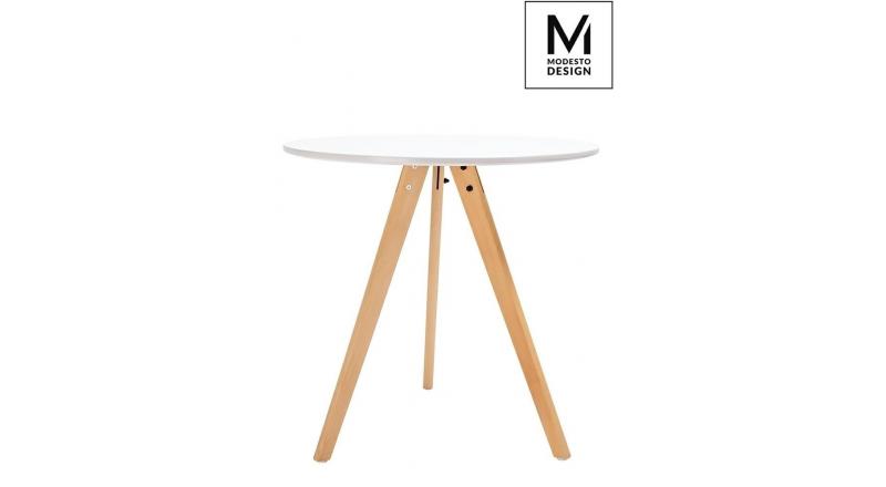 MODESTO stół TRIPOD FI 80 biały - blat MDF, nogi bukowe