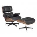 FOTEL Z PODNÓŻKIEM TOKYO CZARNA SKÓRA/JASNY ORZECH