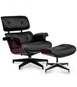 FOTEL Z PODNÓŻKIEM TOKYO CZARNA SKÓRA/EBONY