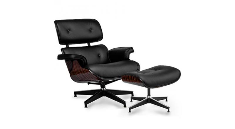 FOTEL Z PODNÓŻKIEM TOKYO CZARNA SKÓRA/EBONY