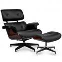 FOTEL Z PODNÓŻKIEM TOKYO CZARNA SKÓRA/EBONY