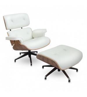 FOTEL Z PODNÓŻKIEM TOKYO BIAŁA SKÓRA/JASNY ORZECH