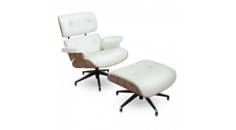 FOTEL Z PODNÓŻKIEM TOKYO BIAŁA SKÓRA/JASNY ORZECH