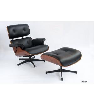 FOTEL Z PODNÓŻKIEM TOKYO CZARNA SKÓRA/CIEMNY ORZECH