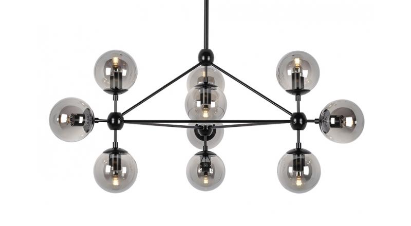 Lampa wisząca PLANETARIO 10 czarna - klosze dymione