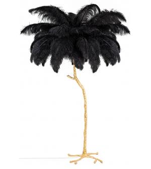 Lampa podłogowa TIFFANY 175 czarna mosiądz / naturalne pióra